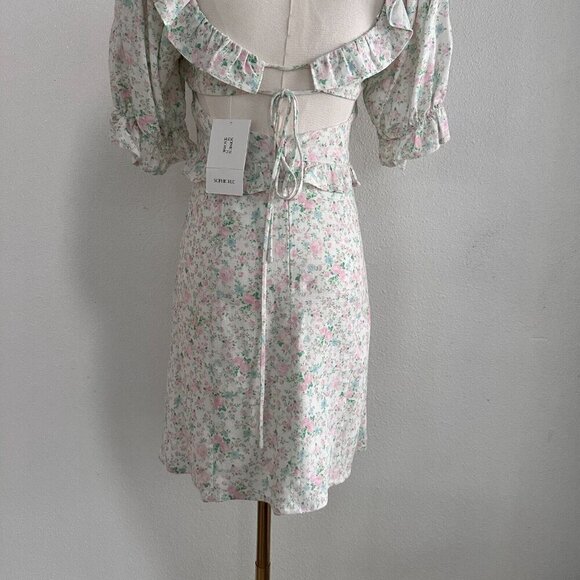 Sophie Rue by Anthropologie Puff Sleeves Back Cut Out Linen Dress S Cottagecore - Picture 7 of 11